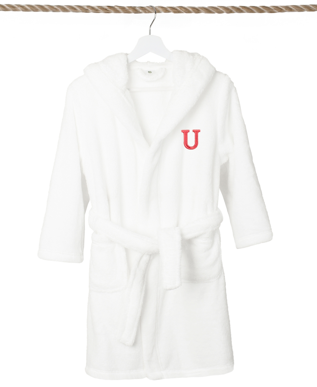 Linum Home Personalized Kids Super Plush Hooded Bathrobe In White,pink U