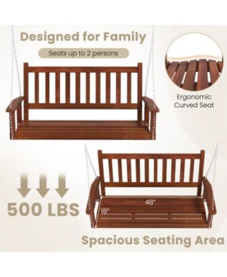 2-Person Wooden Outdoor Porch Swing with 500 lbs Weight Capacity