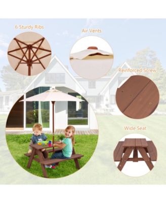 Outdoor 4-Seat Kid's Picnic Table Bench with Umbrella