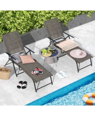 2 Piece Patio Folding Chaise Lounge Chairs Recliner with 6-Level Backrest