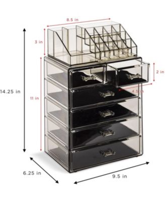 2 Piece Acrylic Makeup and Jewelry Storage Organizer Case (6 Drawers and Lipstick Tray