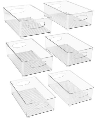 6 Pack Medium Stackable Clear Storage Bins with Handles