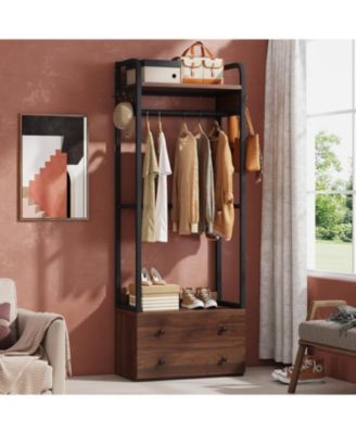 Freestanding Closet Organizer Small Clothes Rack with Drawers and Shelves, Heavy Duty Coat Rack Small Garment Rack Industrial Hall Tree for Entryway, Bedroom