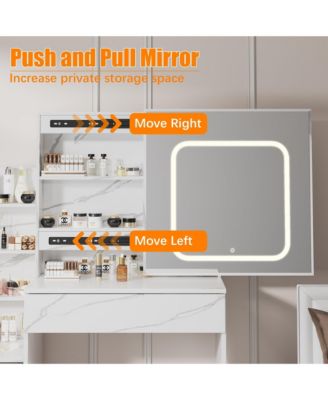 Vanity Desk with Sliding Mirror and Lights