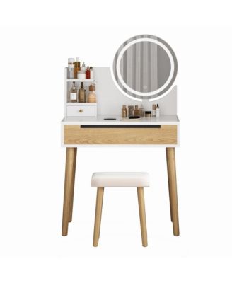 Vanity Desk with Stool - Makeup Table with Touch Light Mirror