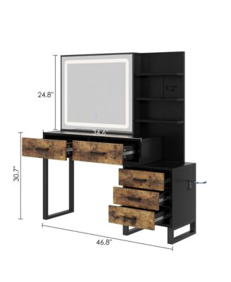 Vanity Desk, Makeup Vanity with Adjustable LED Lighted Sliding Mirror, Charging Station