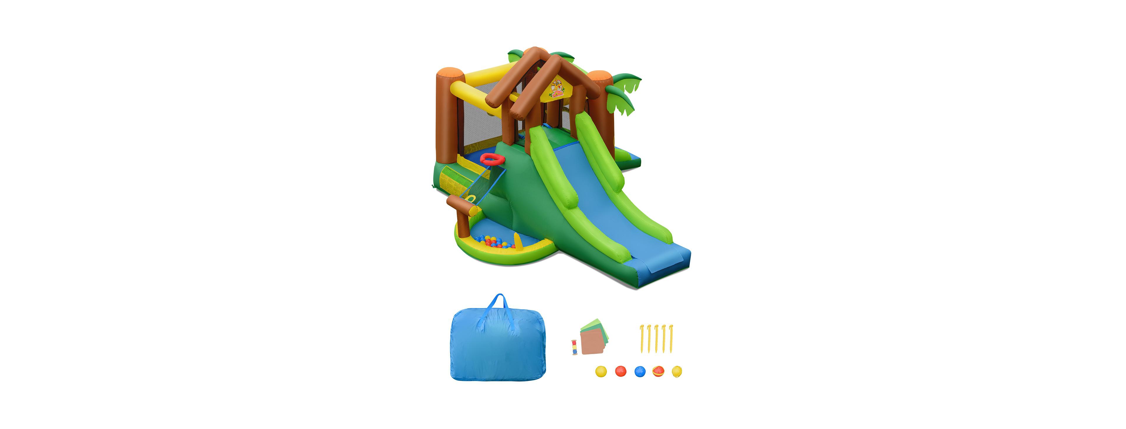 Gymax Inflatable Jungle Bounce House w/ Dual Slides Climbing Wall Jumping Area