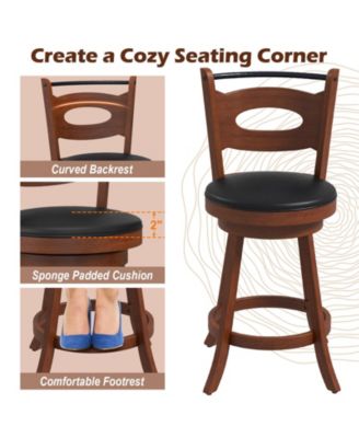 Set of 4 360° Swivel Bar Stools Dining Chairs Rubber Wood Leather Padded Seat Brown & Black