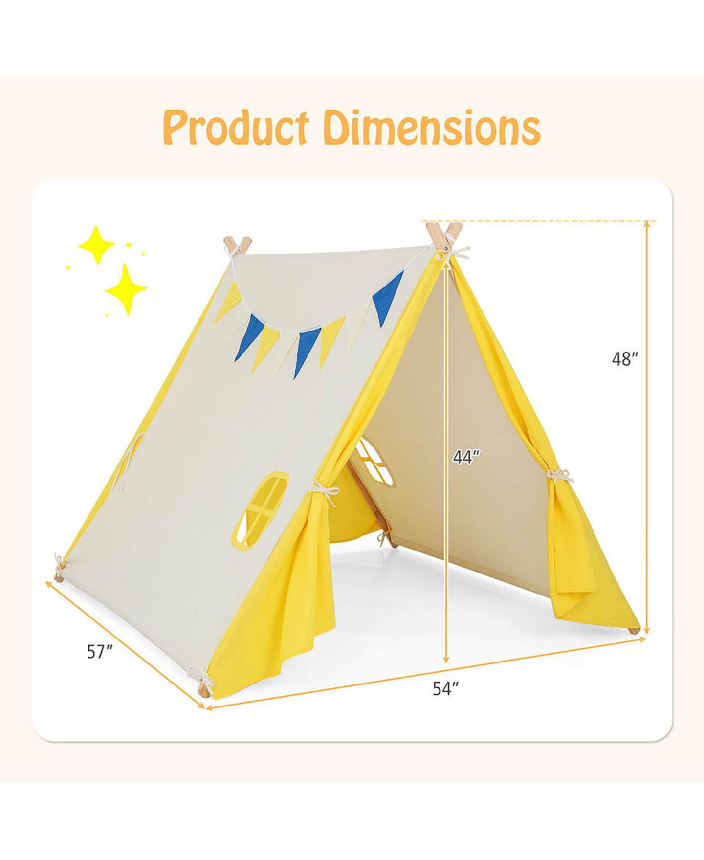 Детская игрушка Gymax Triangular Kids Play Tent with Solid Wood Frame, Ages 3+, цвет: Жёлтый — фото 3
