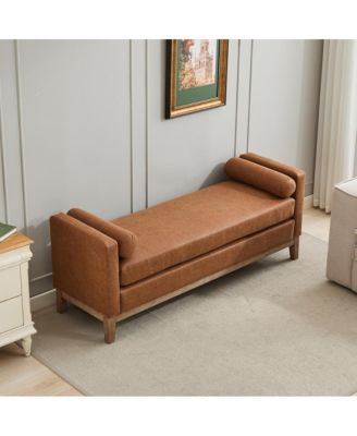 66" Upholstered Bench Daybed Ottoman with Wood Legs for Bedroom, Living Room, Entryway-The Pop Home