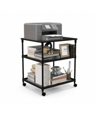 3 Tier Printer Stand Rolling Fax Cart with Adjustable Shelf and Swivel Wheels