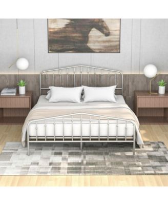 Queen Size Metal Bed Frame Platform Headboard and Footboard with Storage