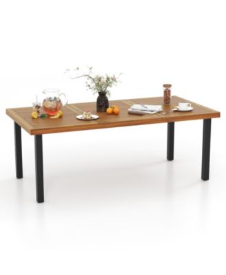 79 Inch Acacia Wood Dining Table 8-Person Patio Table with 1.9 Inch Umbrella Hole and Adjustable Foot Pads