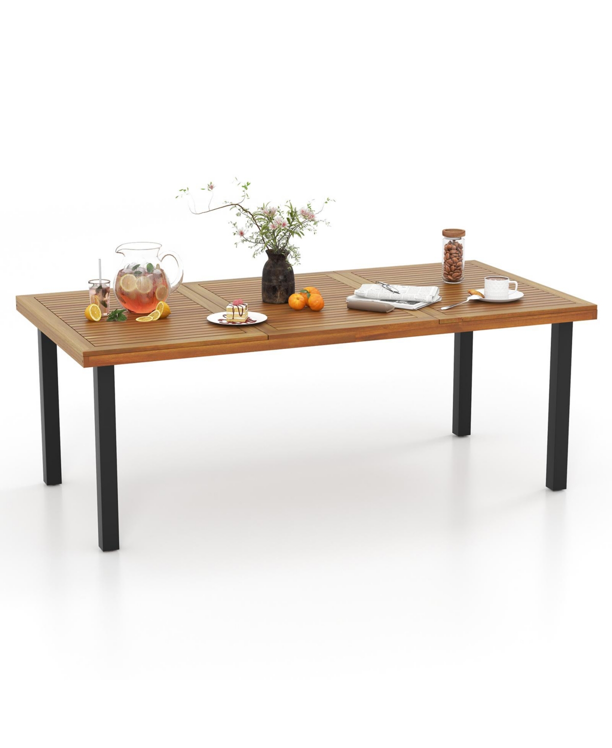 Gouun Acacia Wood Dining Table 8-Person Patio Table with Umbrella Hole and Adjustable Foot Pads