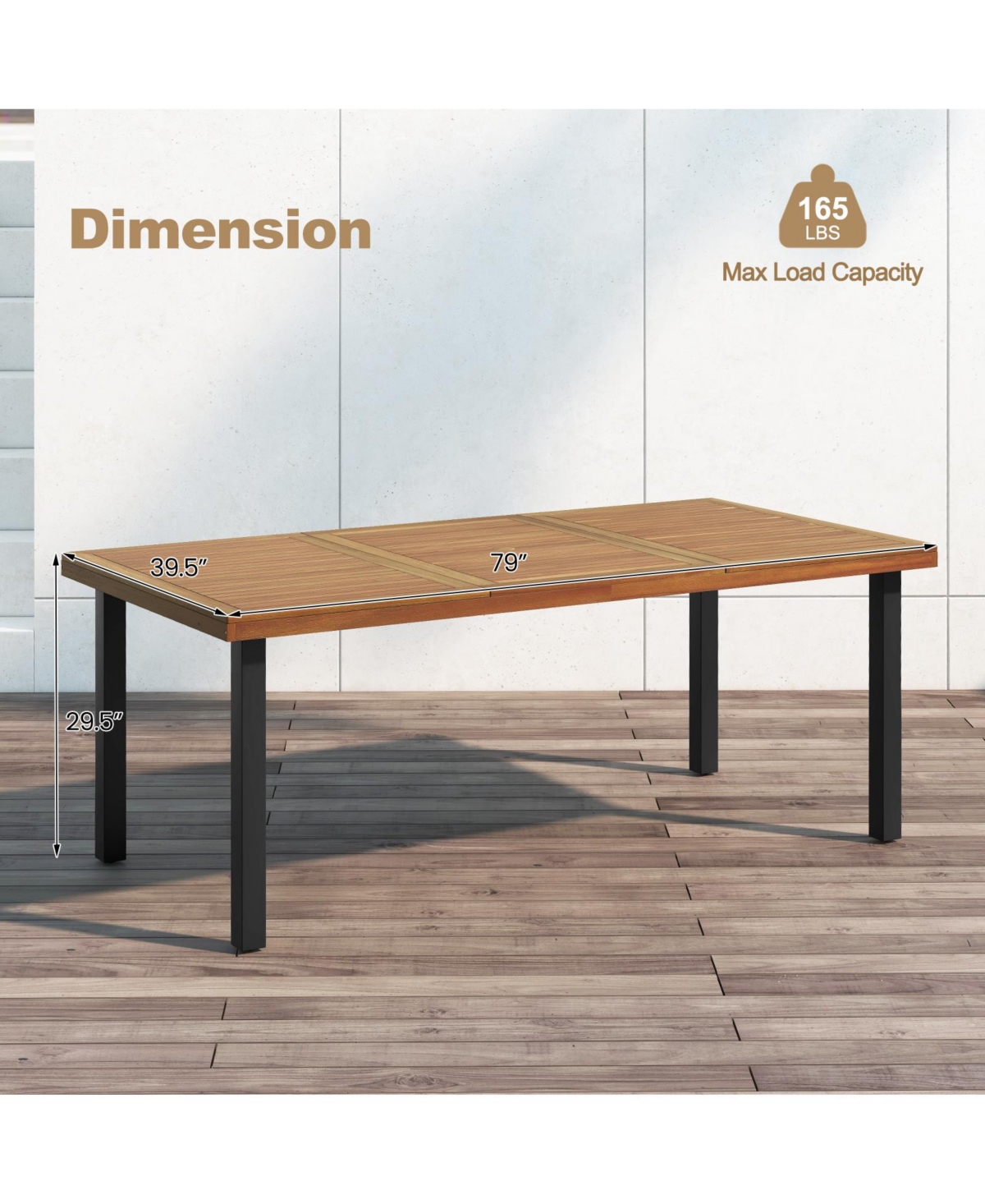 Gouun Acacia Wood Dining Table 8-Person Patio Table with Umbrella Hole and Adjustable Foot Pads