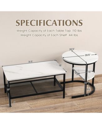 Set of 2 Nesting Table with Extra Storage Shelf for Living Room