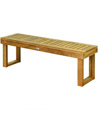 52 Inch Acacia Wood Dining Bench with Slatted Seat