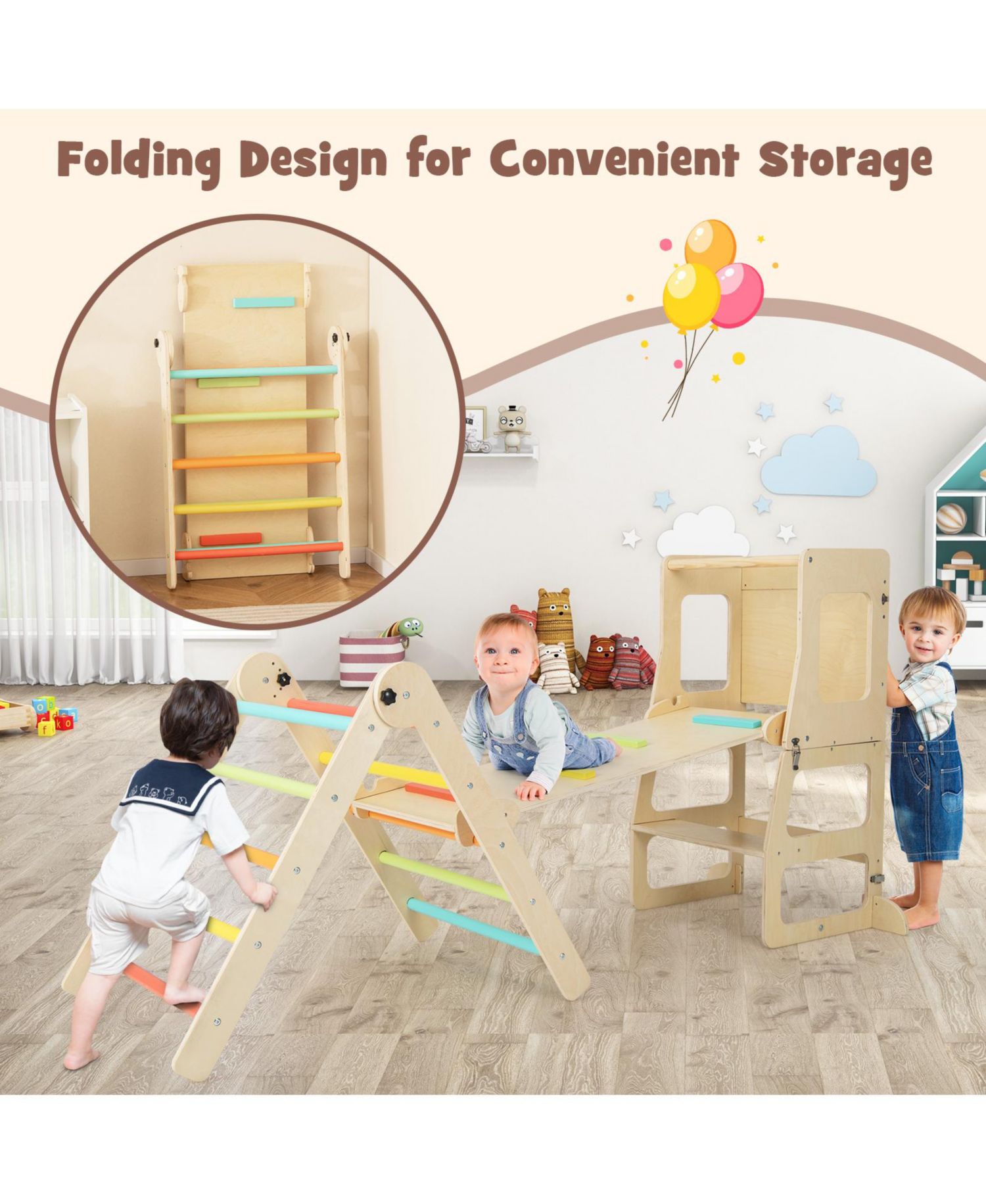 7-in-1 Foldable Wooden Climbing Activity Set, Ages 3+