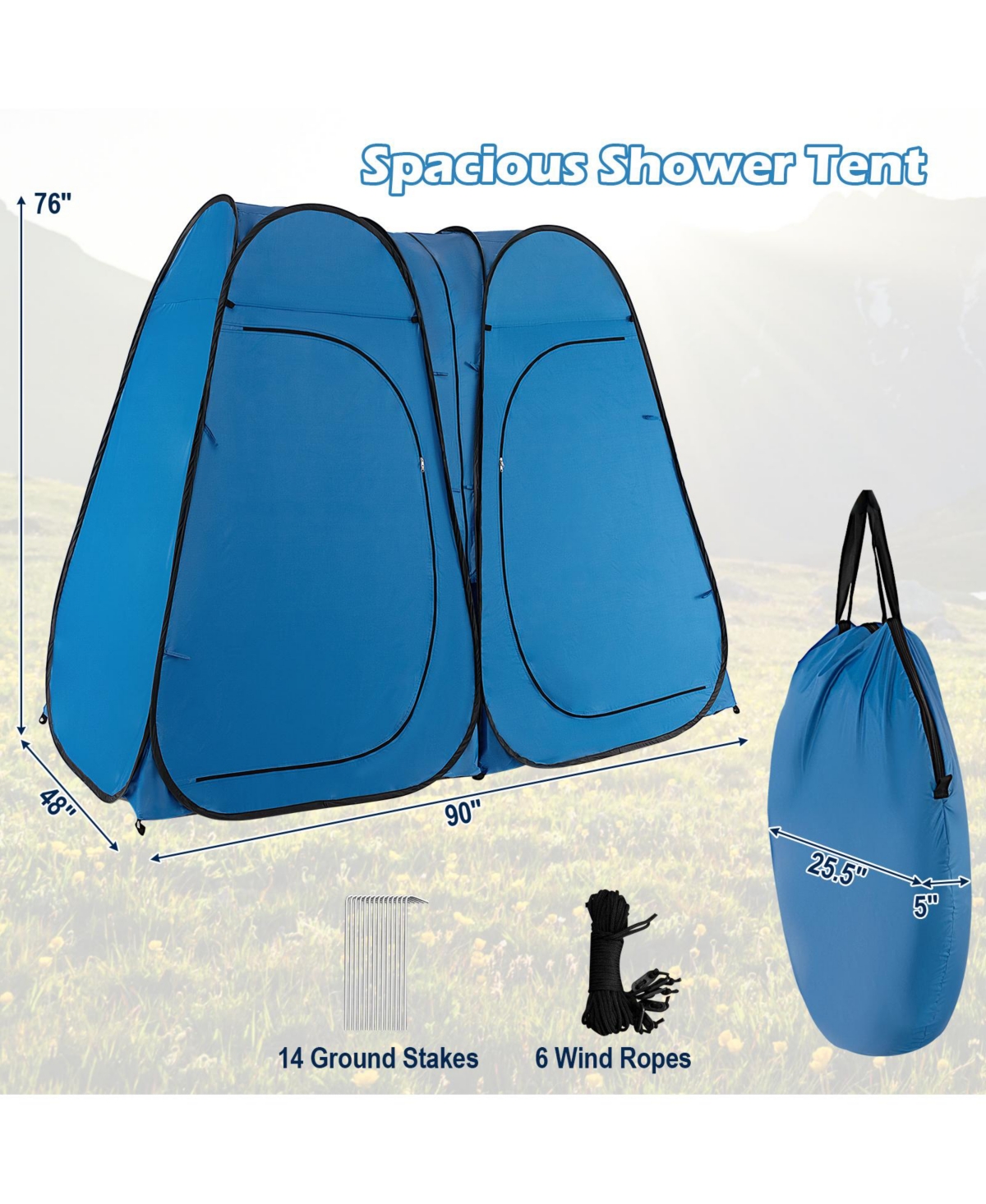 Gouun Oversized Pop Up Shower Tent with Window Floor and Storage Pocket