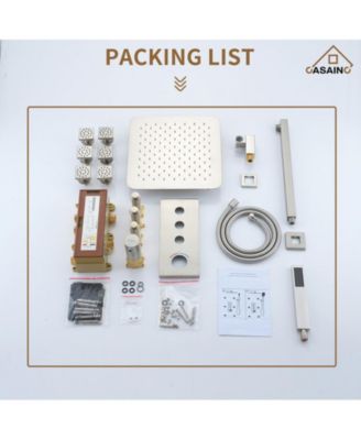 Wall Mount Thermostatic Shower System with 3 Functions and Body Jets