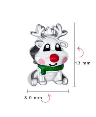 Christmas Cartoon Rudolph Red Nose Reindeer Charm Bead .925 Sterling Silver