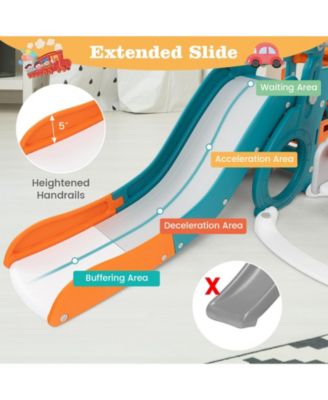 5-in-1 Kids Slide and Swing Set with Mini Bus and Basketball Hoop