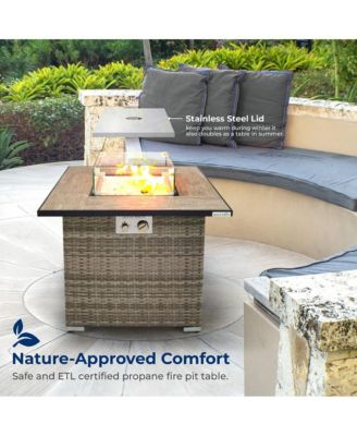 40,000 BTU Wicker Propane Gas Fire Pit Table with Tempered Glass Wind Guard