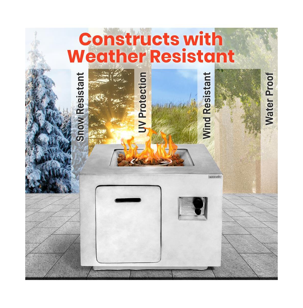 SereneLife 40,000 Btu Square Propane Gas Fire Pit Table with Lava Rocks and Cover