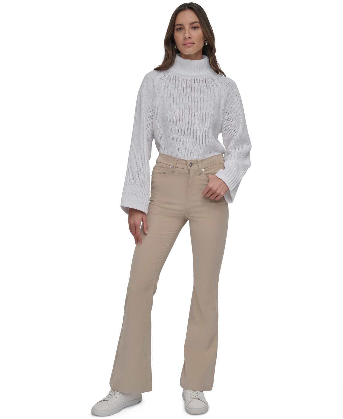 Dkny Jeans Women's Corduroy Cord High-Rise Flare Pants - J1U - CHINO KHAKI