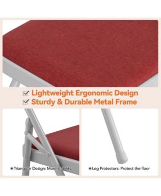 Folding Chairs 2 Pack, Portable Metal Chairs with Cushions and Non-Slip Feet Pads for Home and Office, Indoor and Outdoor Events