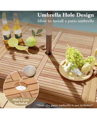 86.5 Inch Rectangular Patio Dining Table for 8 with Acacia Wood Tabletop and Umbrella Hole-86.5 inches