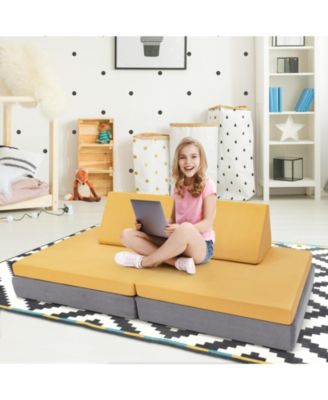 4 Pieces Convertible Kids Couch Set with 2 Folding Mats