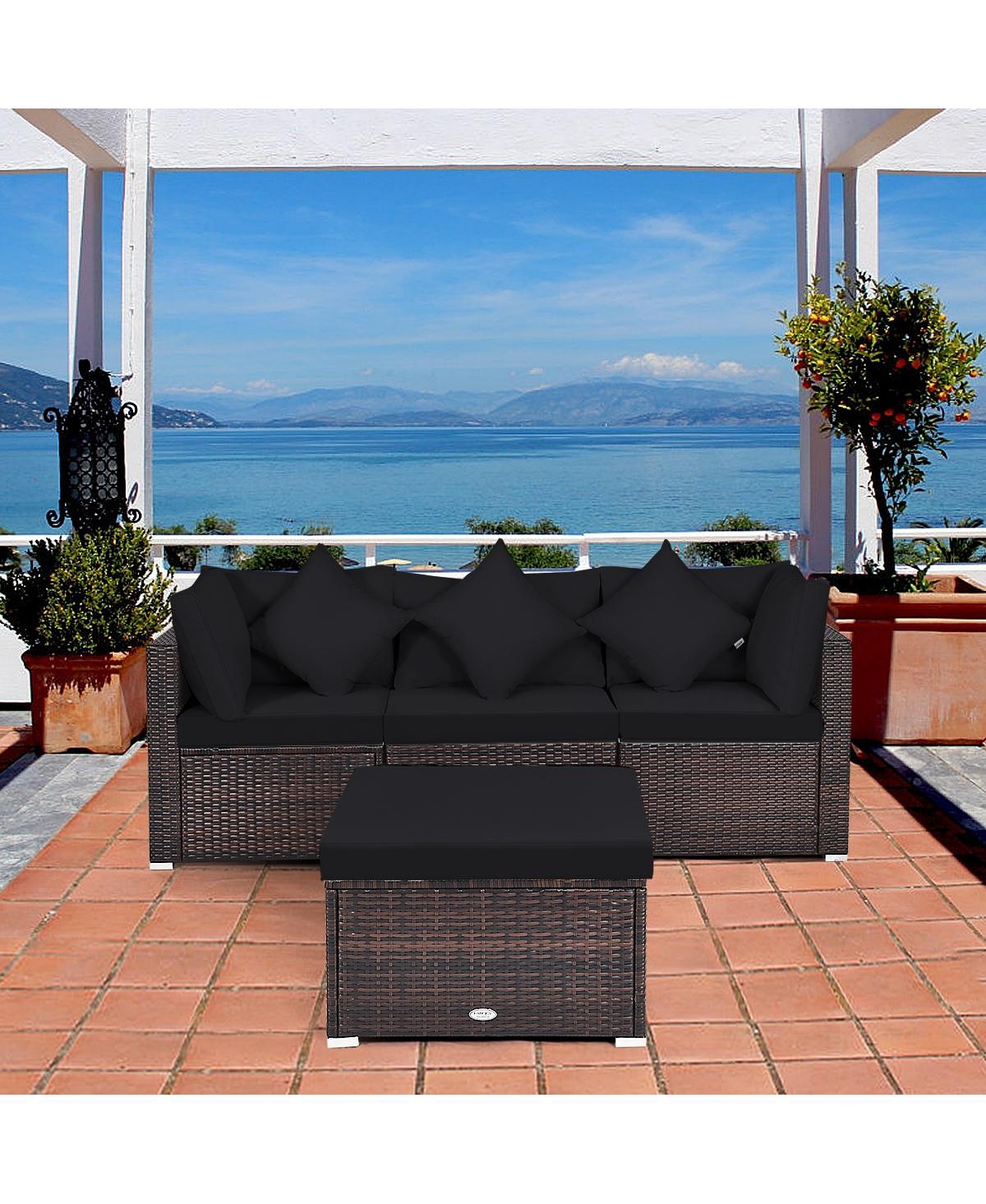 Gouun 4 Pieces Ottoman Garden Patio Rattan Wicker Furniture Set with Cushion
