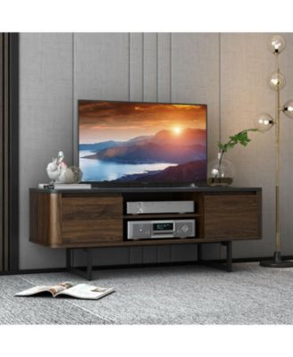 Wooden TV Stand with 2-Door Storage Cabinets for for TVs up to 55 Inch
