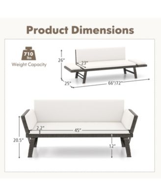 Outdoor Convertible Sofa Daybed with Adjustable Armrests for Balcony-Off