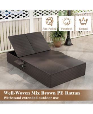 Patio Double Chaise Lounge with Cushions and Folding Side Trays