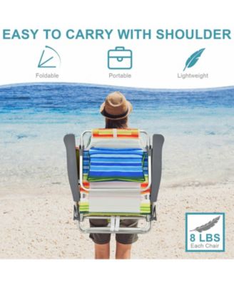 2-Pack Folding Backpack Beach Chair 5-Position Outdoor Reclining Chairs with Pillow