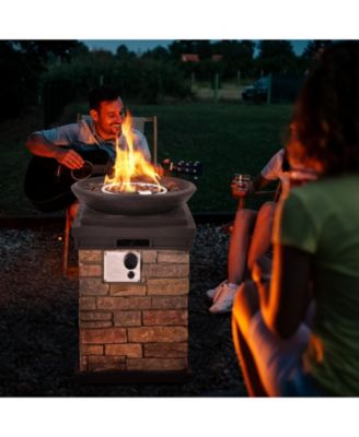 40000BTU Outdoor Propane Burning Fire Bowl Column Realistic Look Firepit Heater