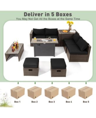 9 Pieces Outdoor Patio Furniture Set with 42 Inch Propane Fire Pit Table