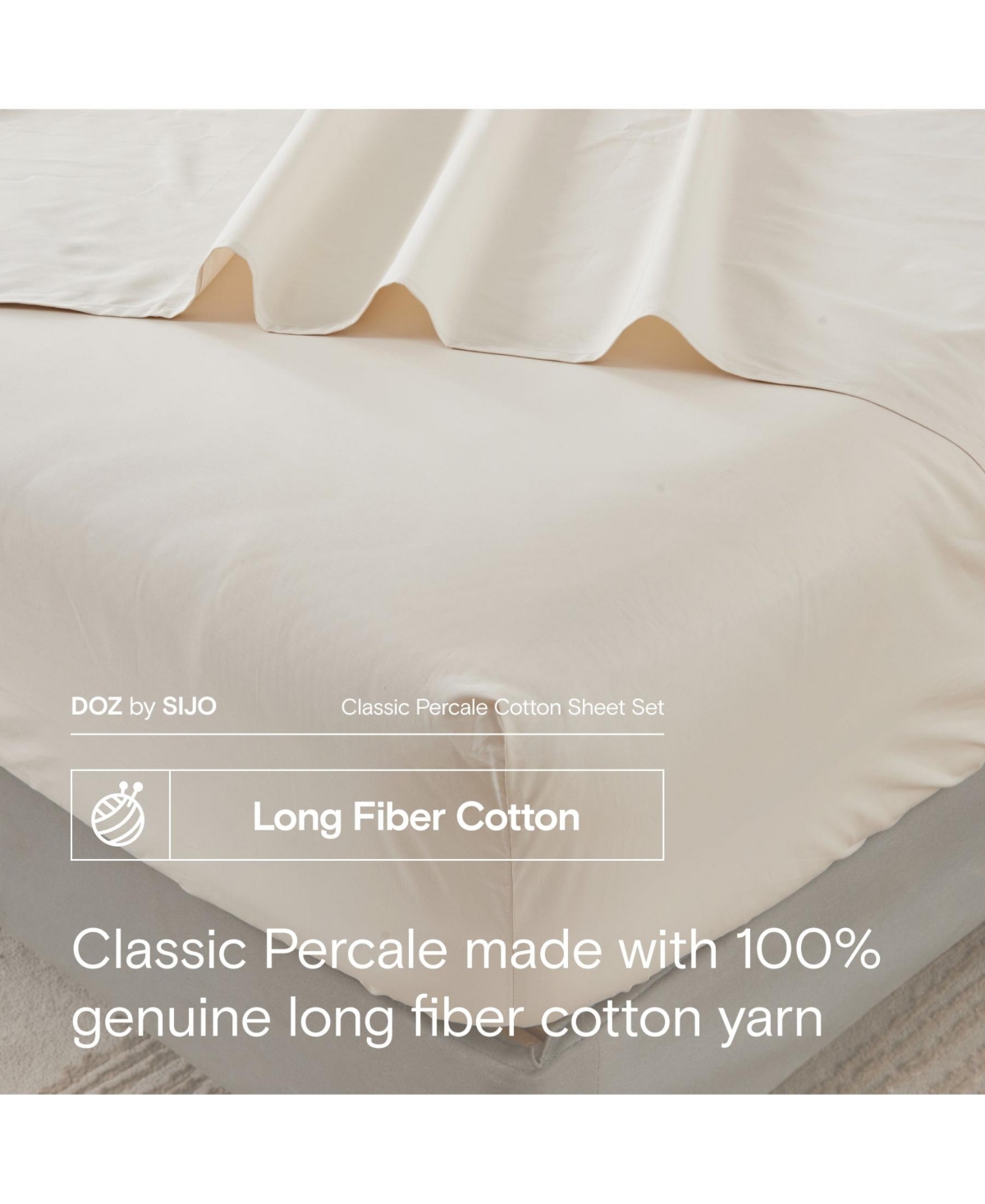 Doz by Sijo 100% Long Staple Cotton Sheet Set, Classic Percale, Hotel Cool Crisp, Breathable, Durable