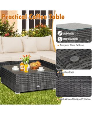 7 Pieces Patio Rattan Furniture Set with Sectional Sofa Cushioned