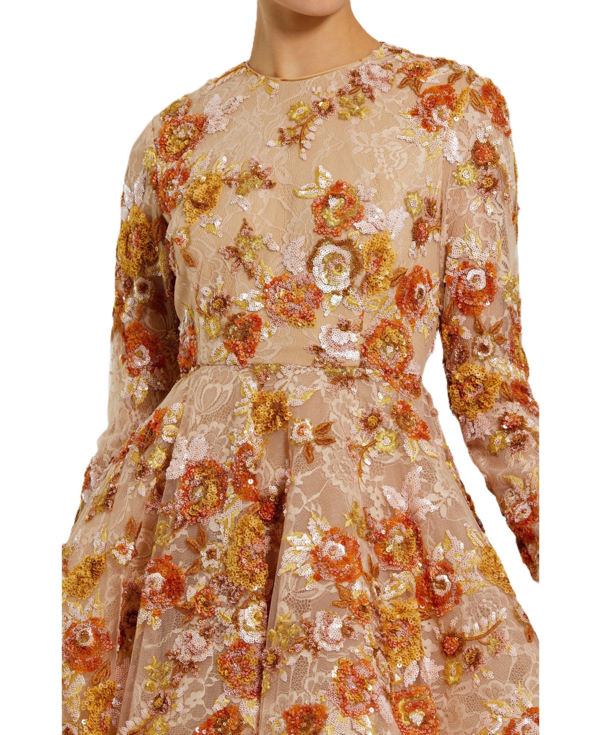 Mac Duggal Women's High Neck Long Sleeve Sequin A Line Mini Dress