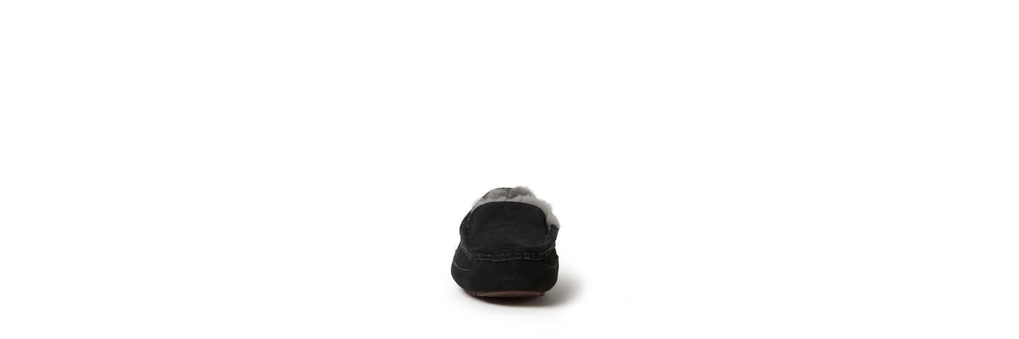 Мужские тапочки Dearfoams Melbourne Genuine Shearling Moccasin Slipper, цвет: Чёрный — фото 4