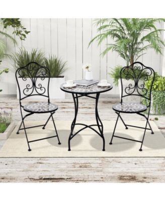 3 Piece Patio Bistro Set with Round Table and 2 Folding Chairs