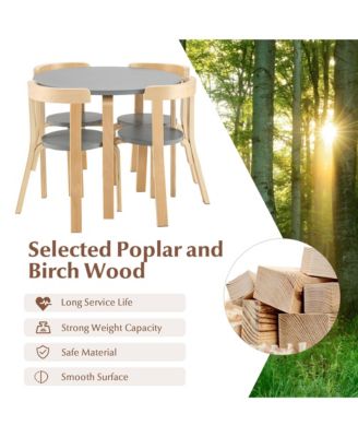 5-Piece Kids Wooden Curved Back Activity Table and Chair Set withToy Bricks