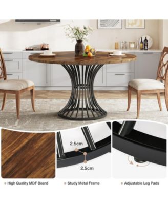 Dining Table, 47-Inch Round Wood and Metal, Seats 4–6 with Industrial Base, Space-Saving Design for Kitchen and Living Room