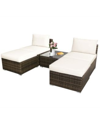 5 Pieces Patio Rattan Furniture Set with Cushioned Armless Sofa