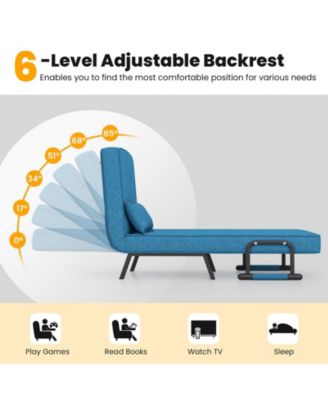 Folding 6 Position Convertible Sleeper Bed Armchair Lounge Couch with Pillow