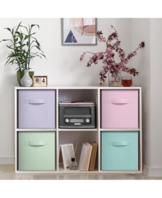 11 Inch 4 Pack Foldable Fabric Storage Cube Bins with Handles - for Organizing Pantry, Closet, Nursery, Playroom, and More (Cool Pastel Colors)