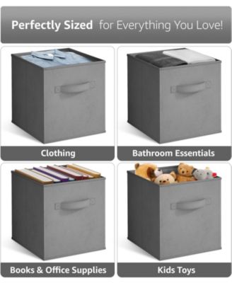 11 Inch 4 Pack Foldable Fabric Storage Cube Bins with Handles - for Organizing Pantry, Closet, Nursery, Playroom, and More (Gray